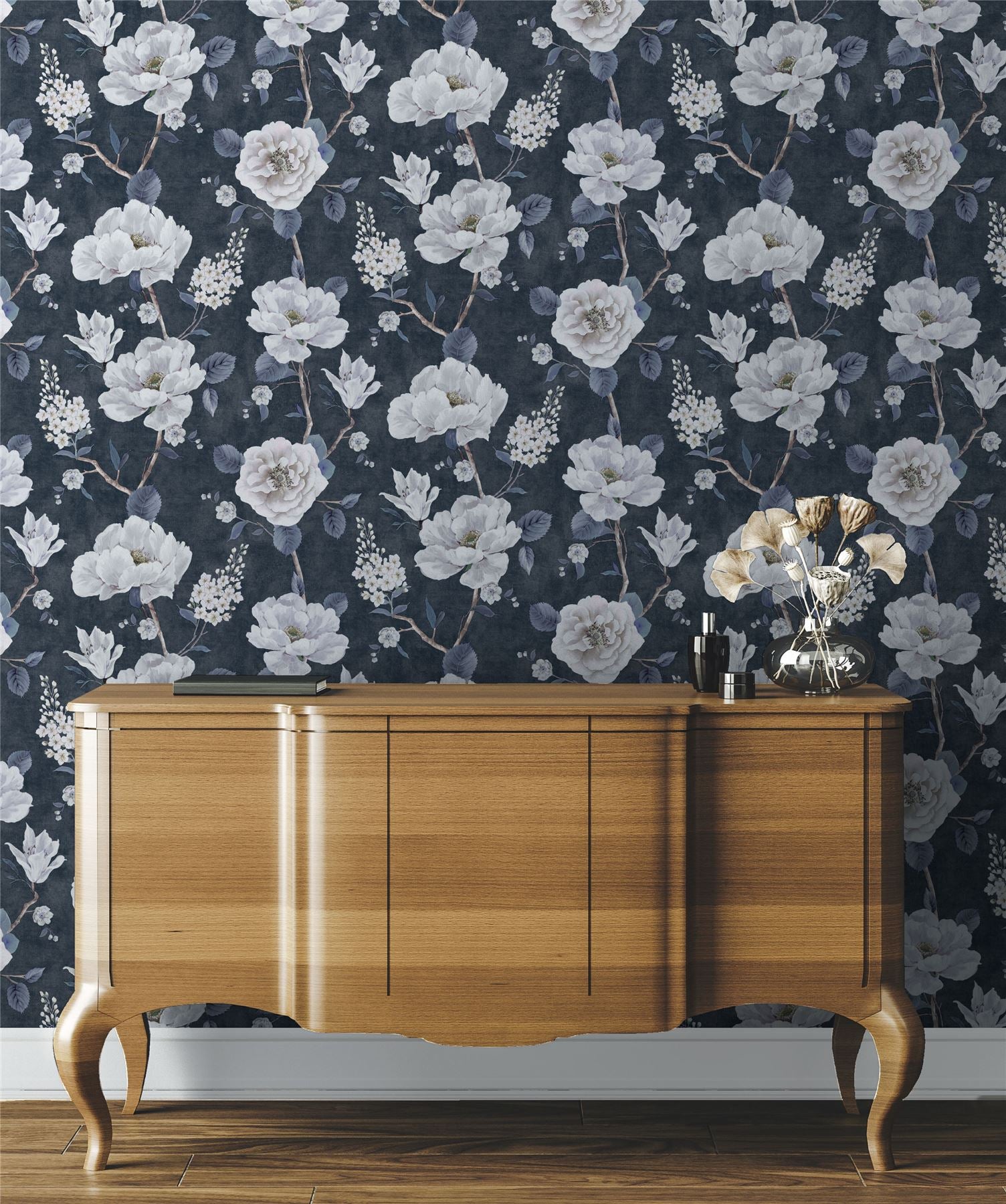 Ashley Floral Navy Wallpaper