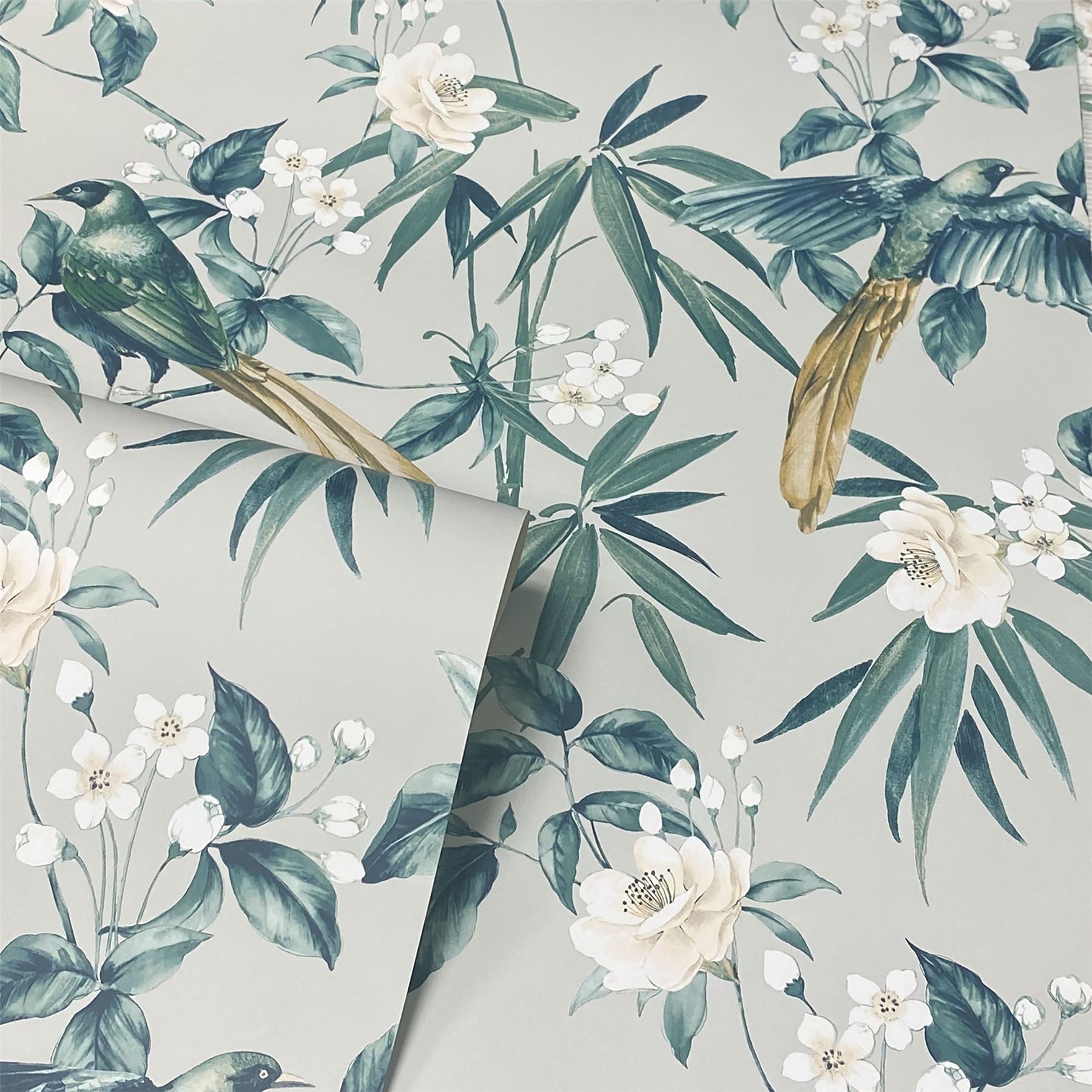 Oriental Floral Birds Grey/Blue sw12