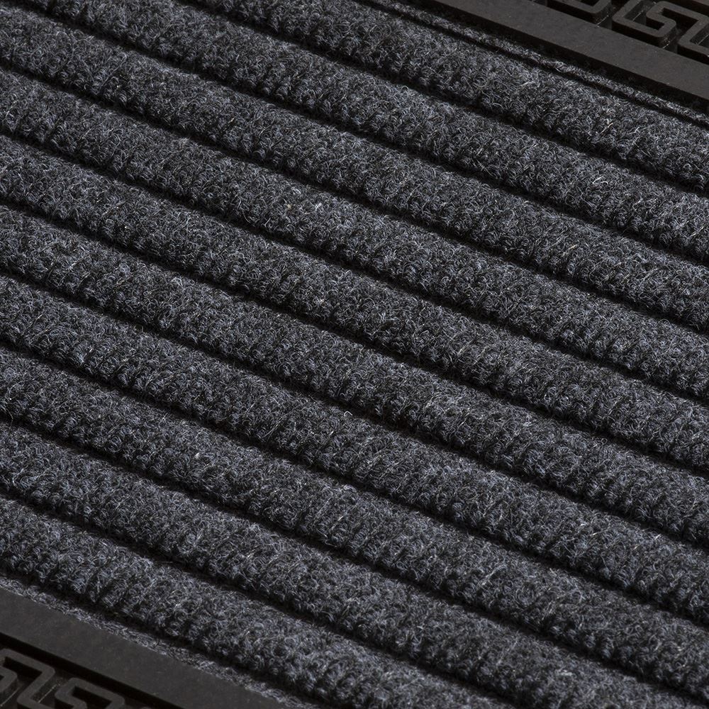 Millbrook Stripe Embossed Backed Polypropylene 25x60cm Grey Doormat