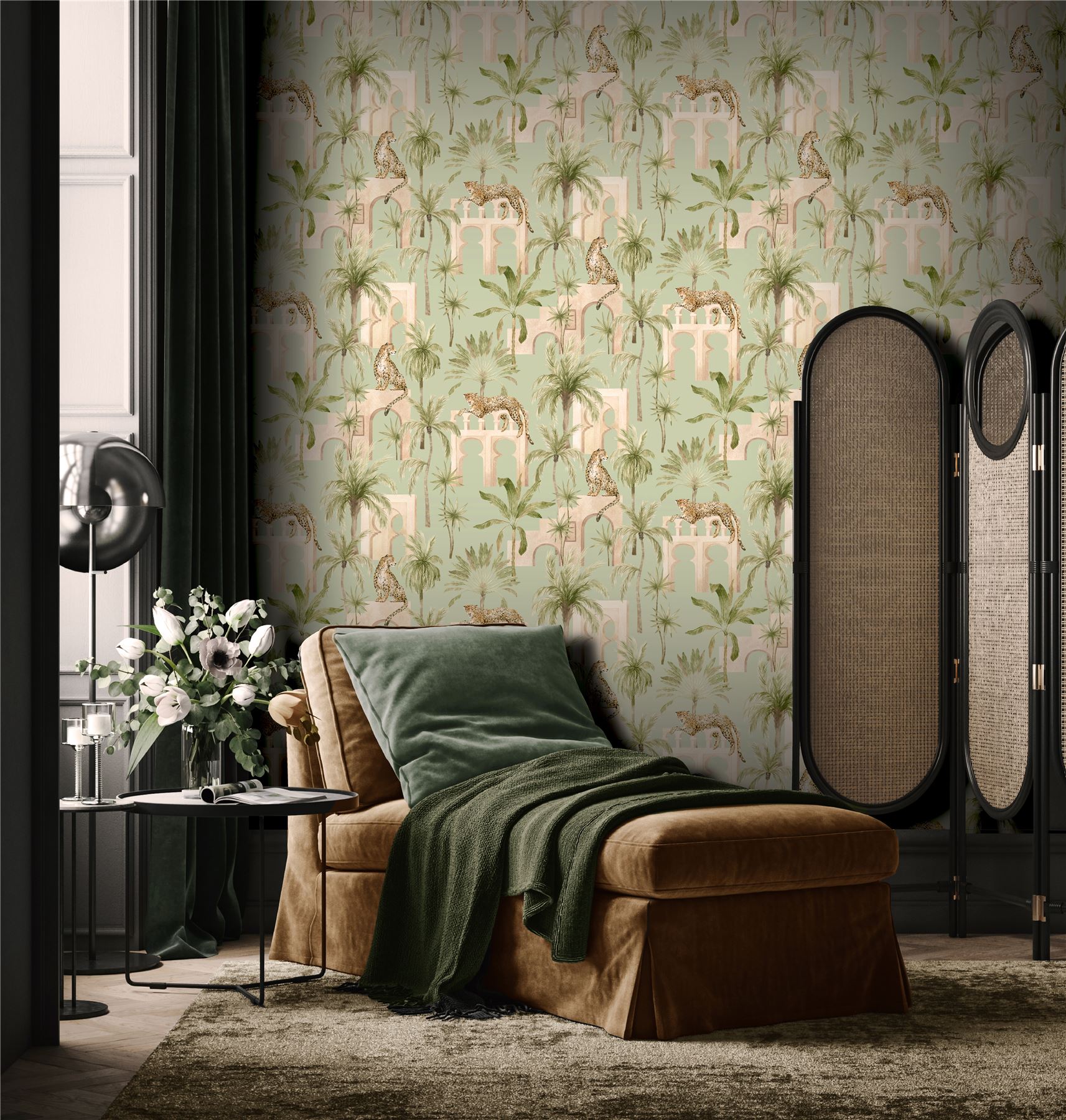 Leopard Arches Sage Green Wallpaper