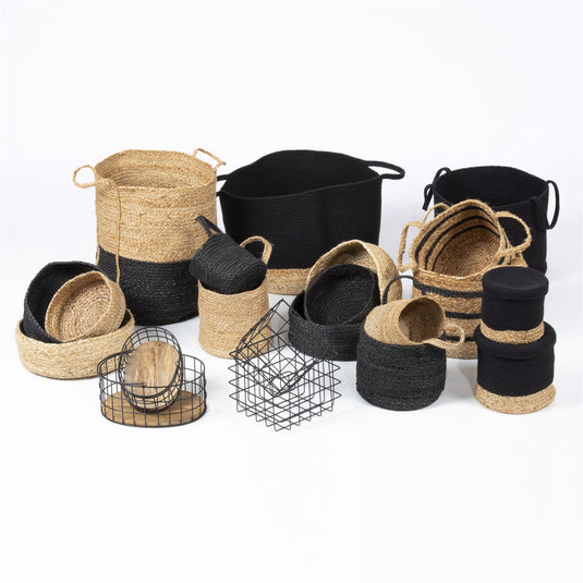 Barnsbury 100% Jute with Handle Black Stripe Set of 3 Baskets