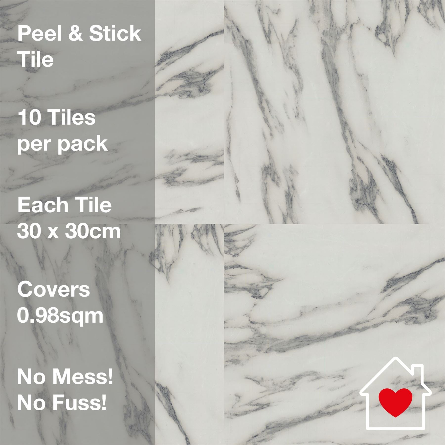 Floor Tile Carrara Marble 30.5x30.5cm Mono (10 Tiles Per Pack) - sw6