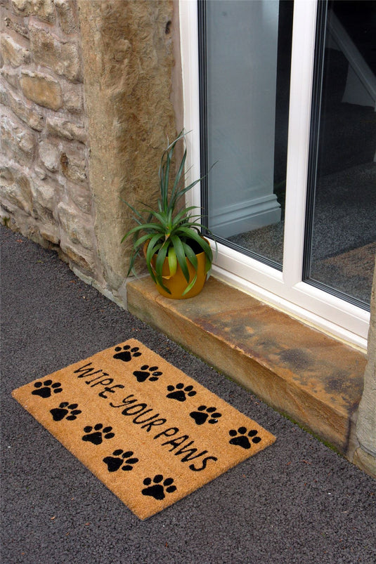 Astley Wipe Your Paws Printed PVC Backed Coir 40x60cm Black Doormat