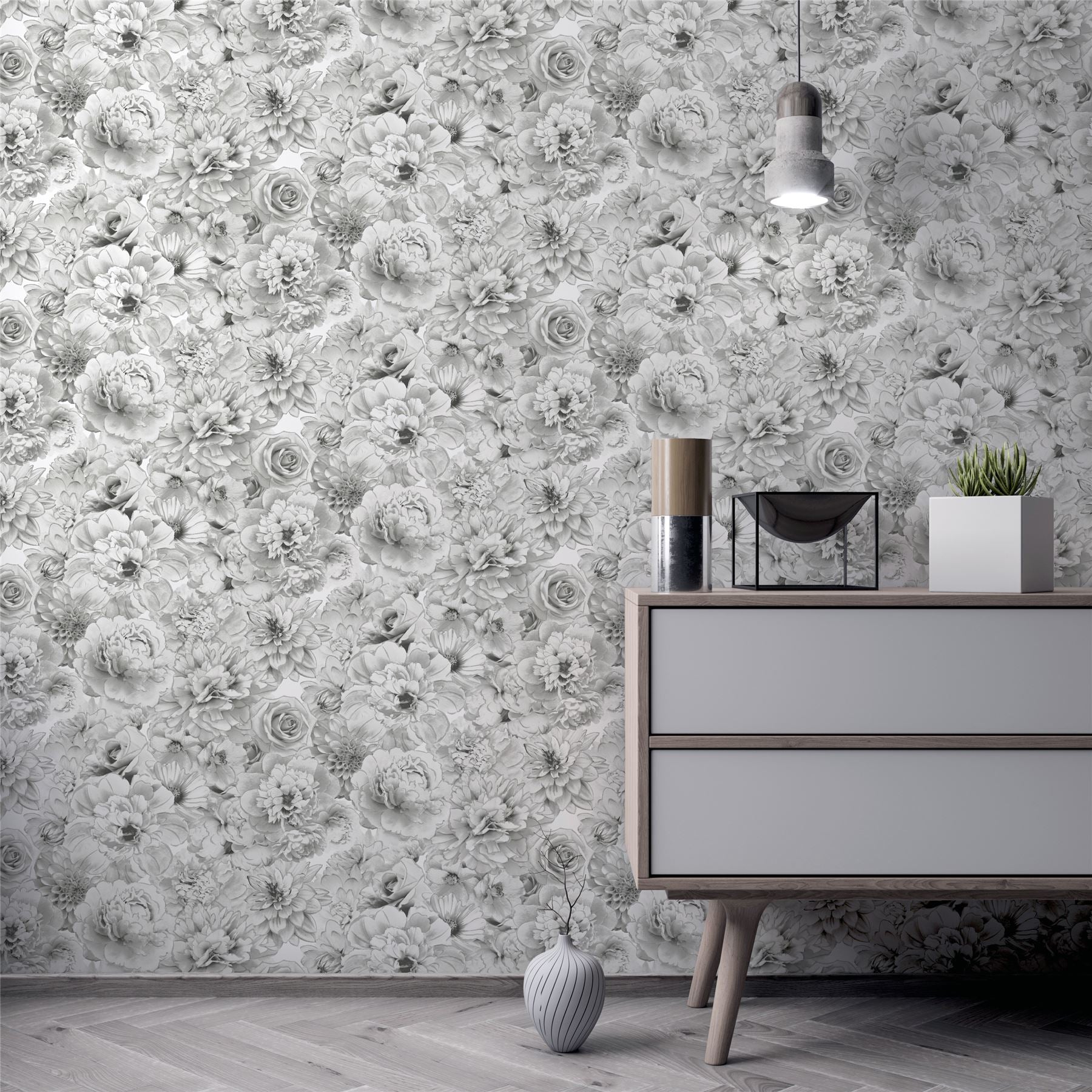 Glitter Bloom Silver Wallpaper sw12