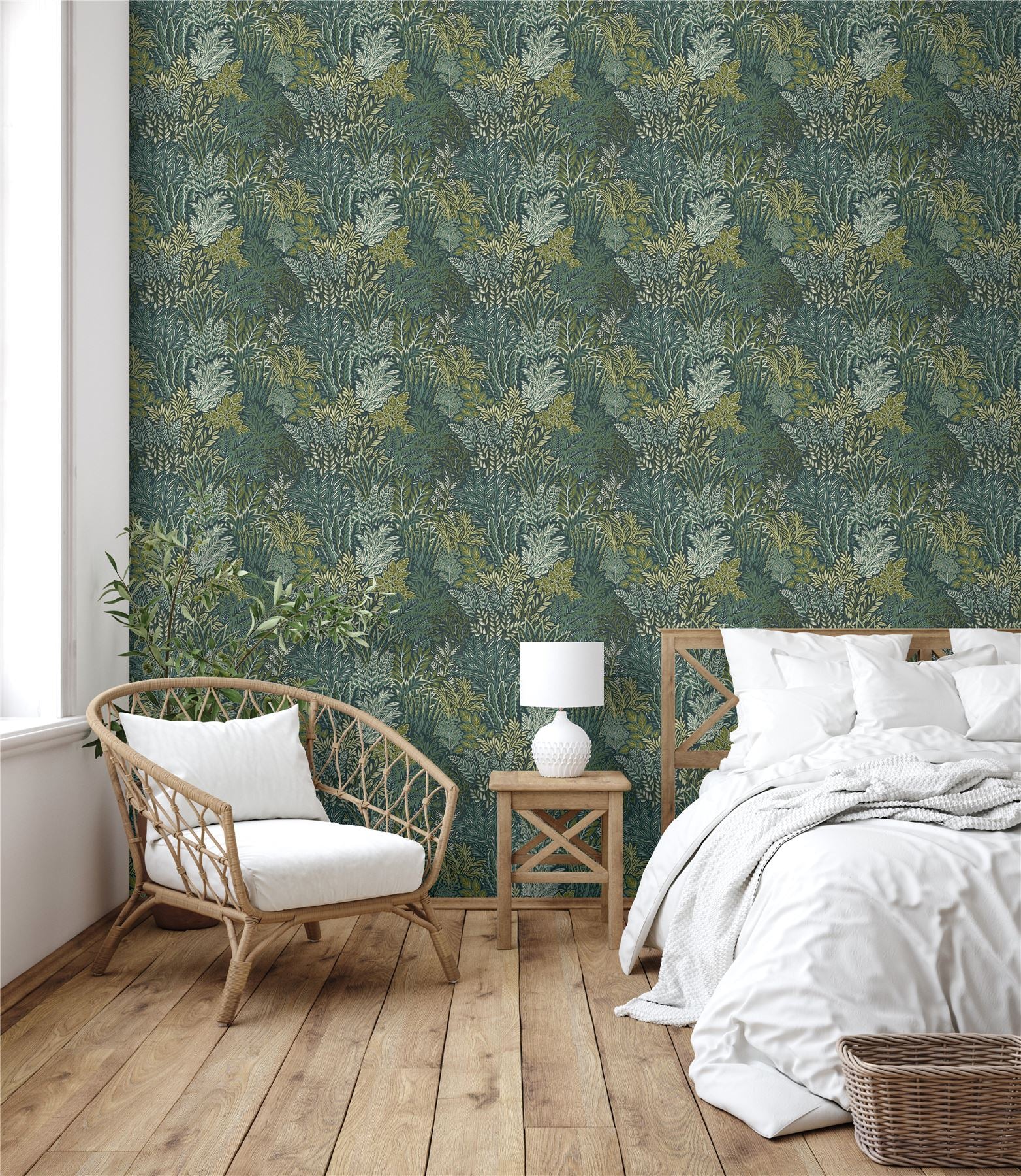 Illustrated Foliage Blue Wallpaper