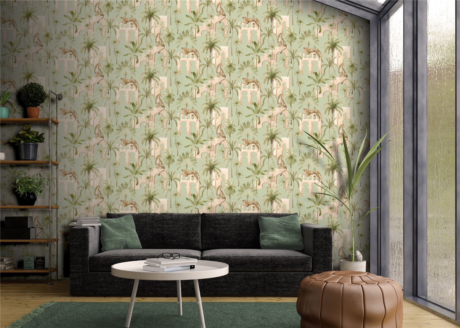 Leopard Arches Sage Green Wallpaper