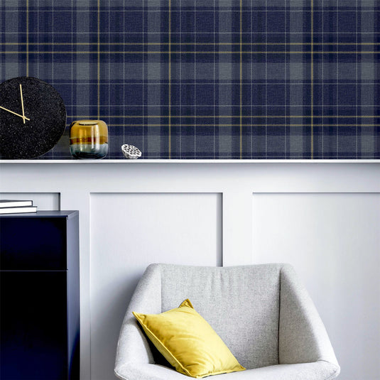 Twilled Plaid Navy/Gold Wallpaper sw12