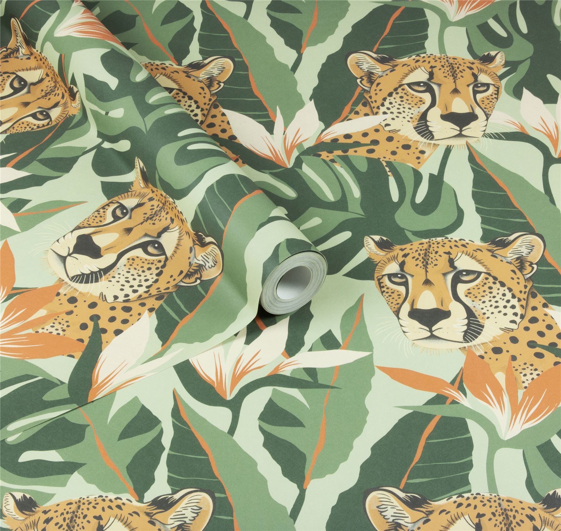 Jungle Leopard Light Green Wallpaper