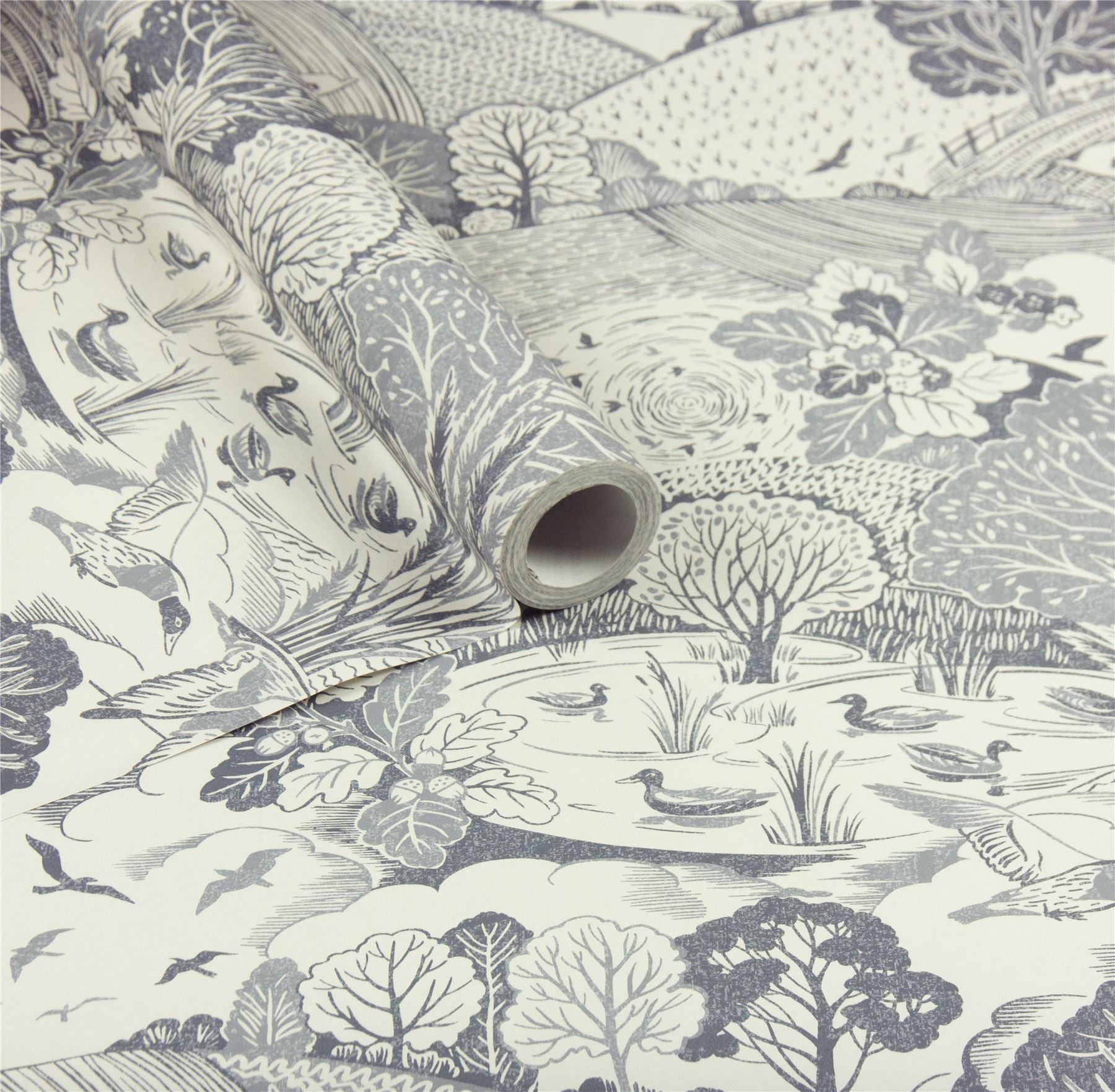 Country Landscape Navy Wallpaper