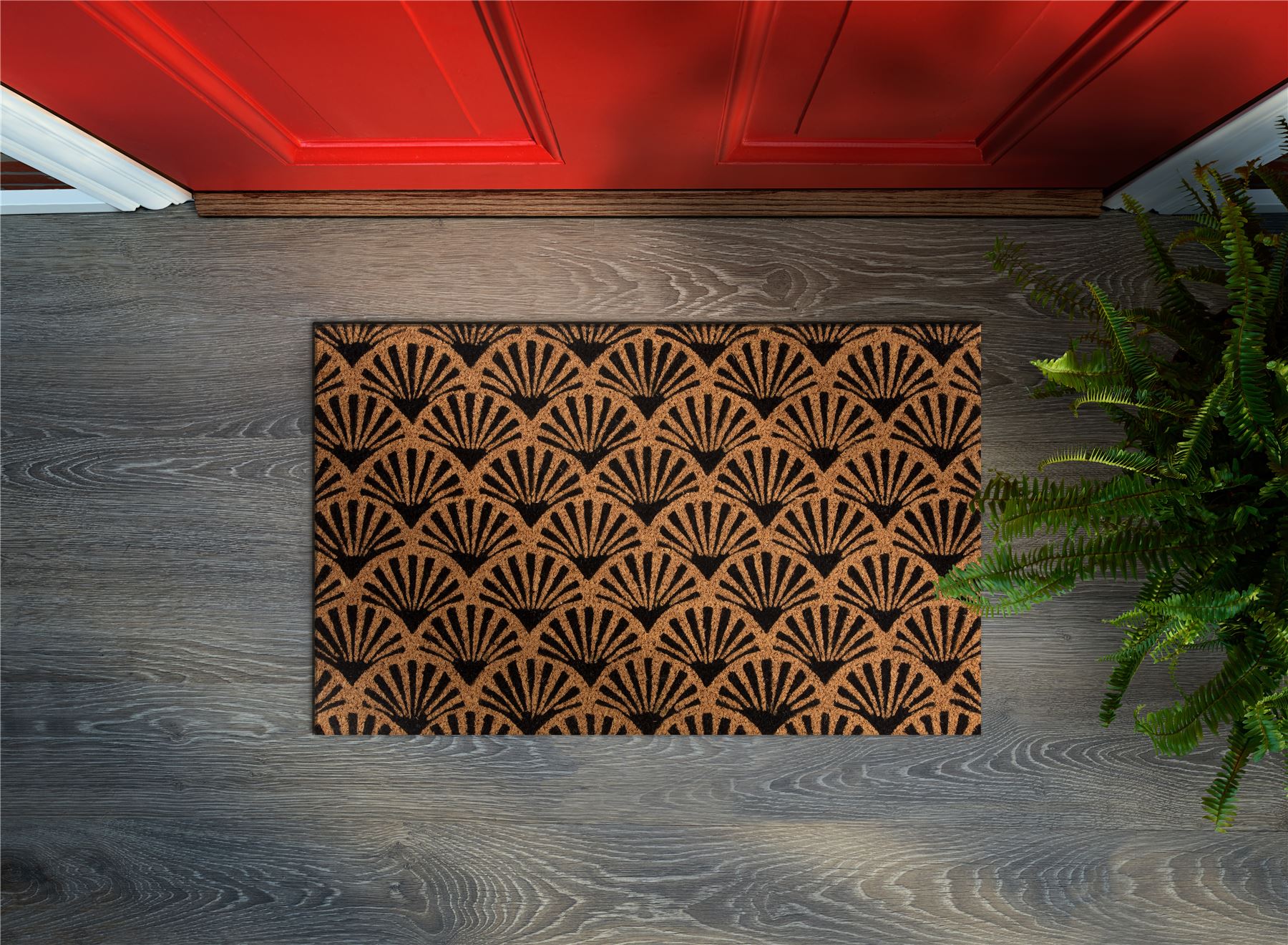 Astley Scallop Deco Latex Backed Coir 45x75cm Black Doormat