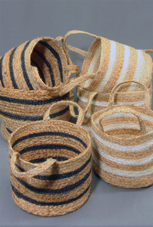 Barnsbury 100% Jute with Handle Black Stripe Set of 3 Baskets