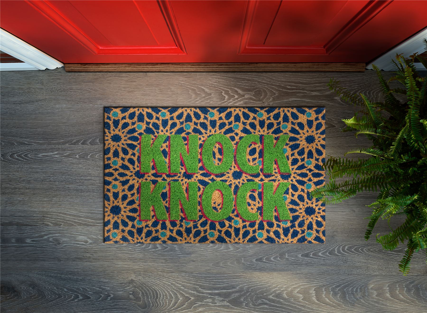 Astley Knock Knock Printed PVC Backed Coir 40x60cm Doormat