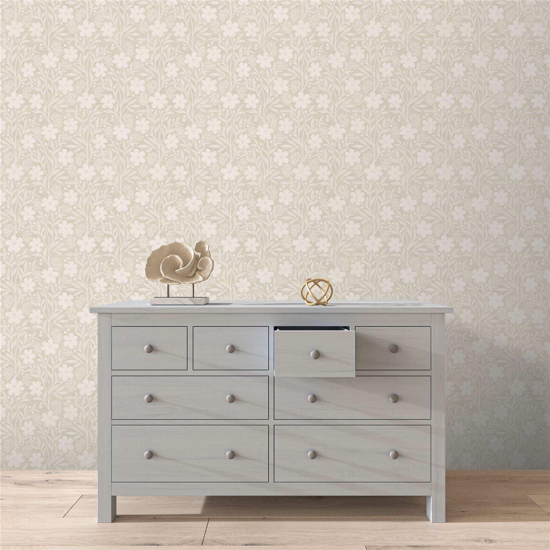 Berry Floral Neutral Wallpaper