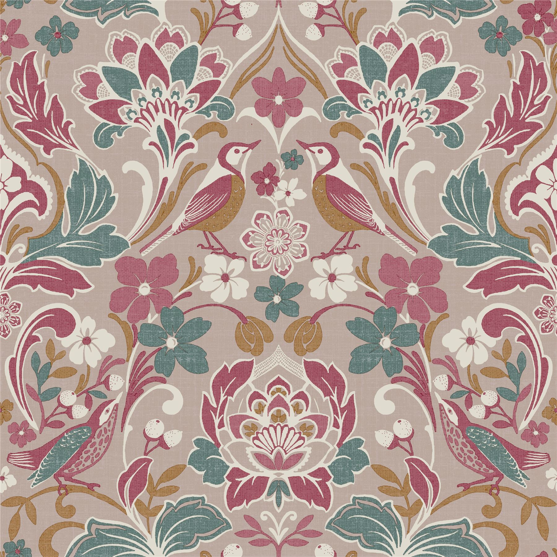 Folk Floral Pink Wallpaper