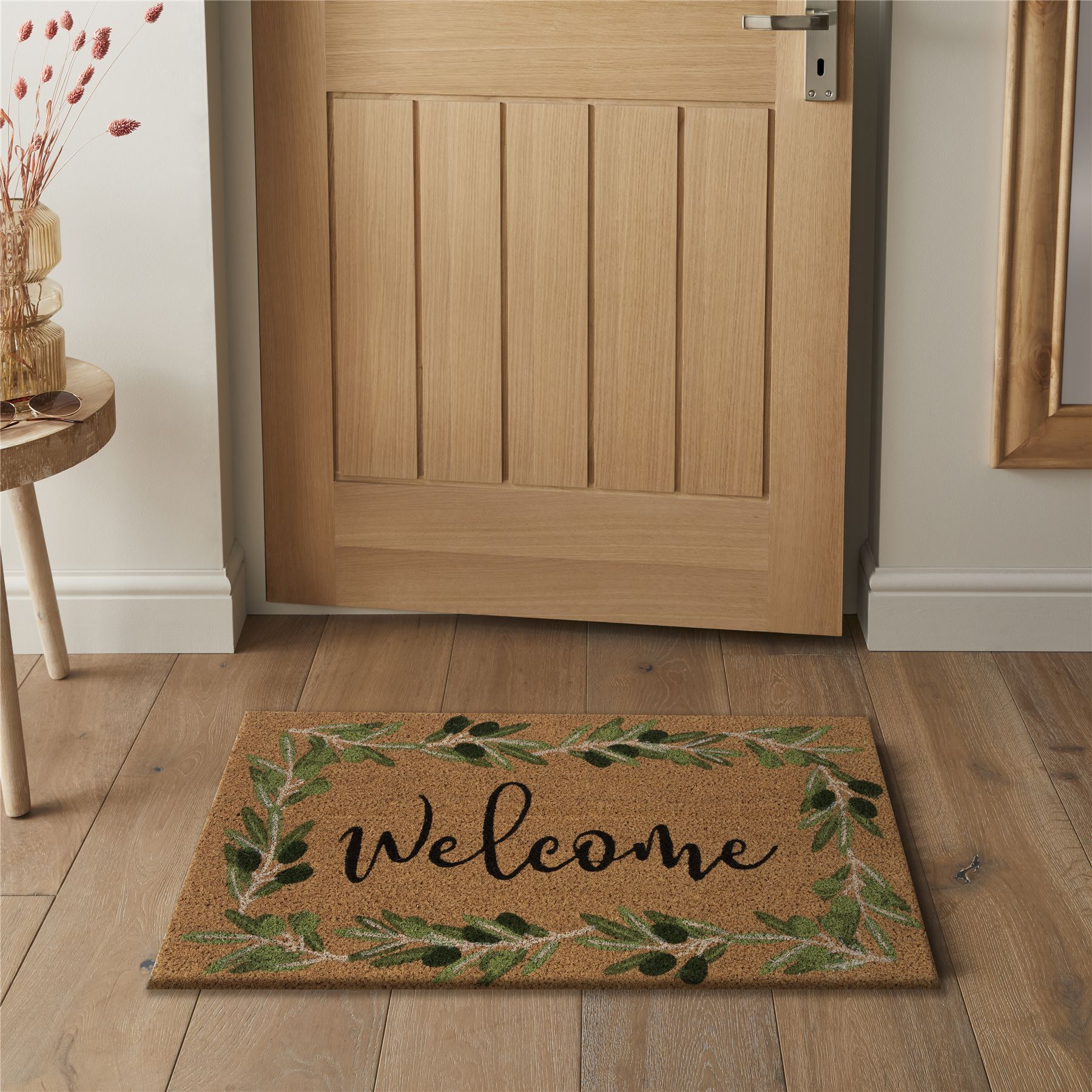 Astley Branch/Welcome Coir 45x75cm Olive Doormat