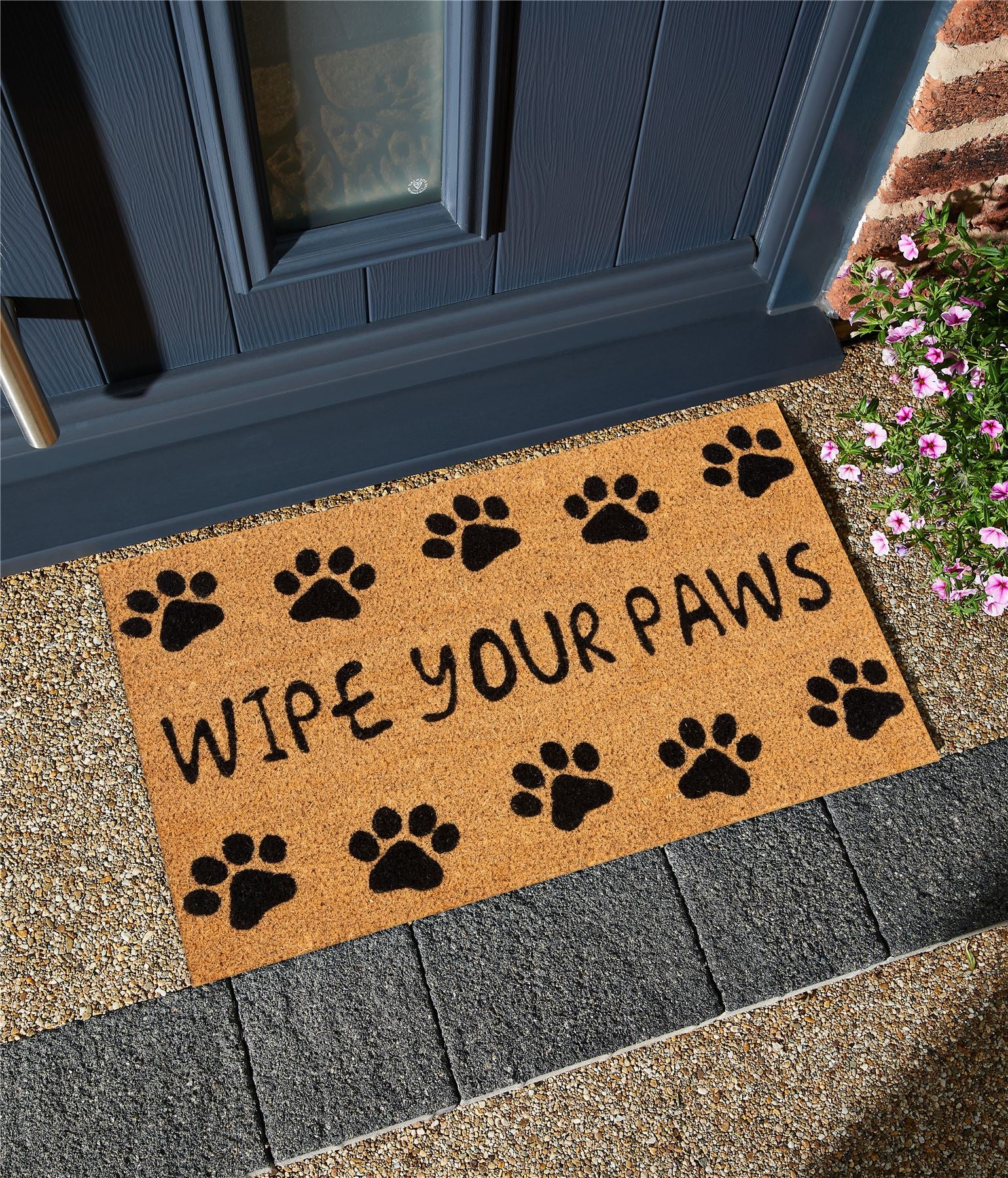 Astley Wipe Your Paws Printed PVC Backed Coir 40x60cm Black Doormat