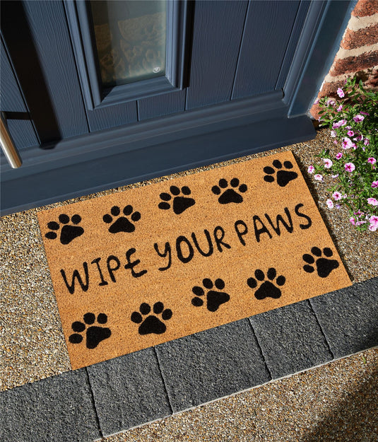 Astley Wipe Your Paws Printed PVC Backed Coir 40x60cm Black Doormat