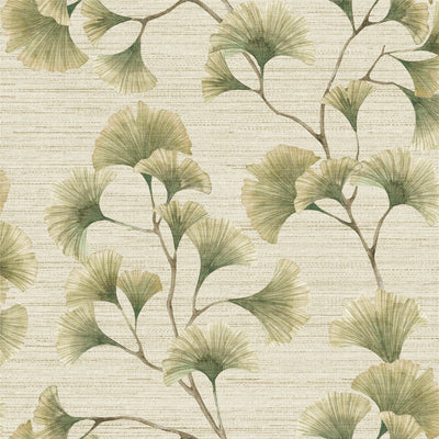 Ginkgo Leaf Trail Green/Neutral Wallpaper