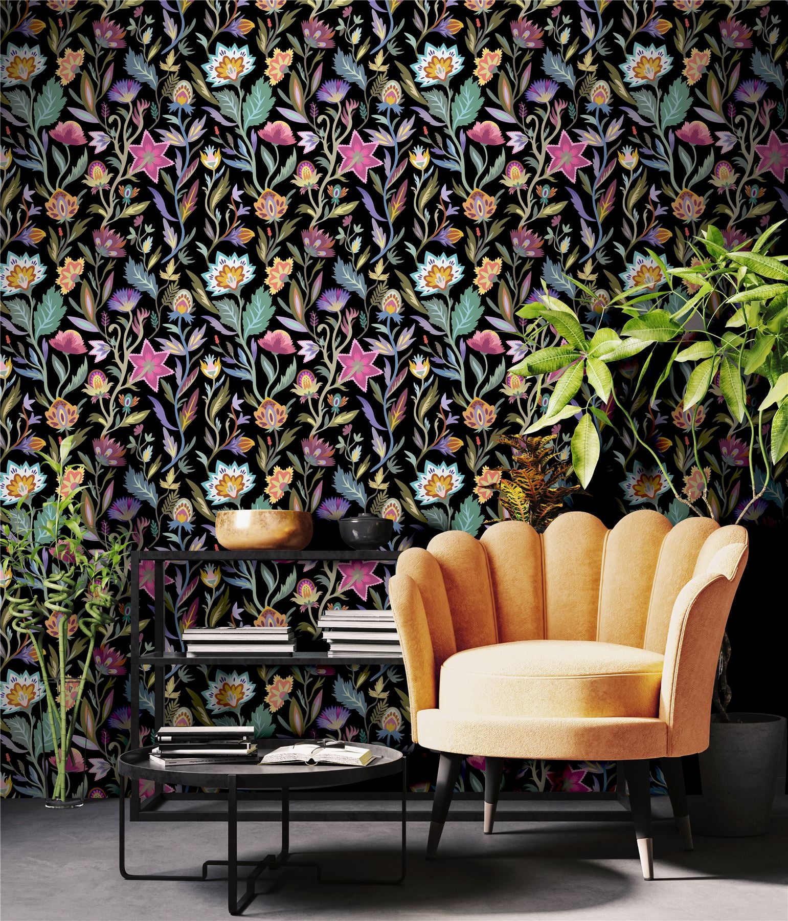 Lush Paradise Black Wallpaper