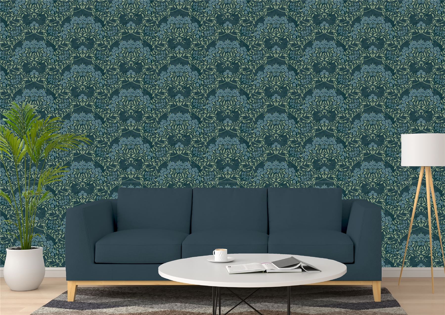 Floral Trail Blue Green Wallpaper
