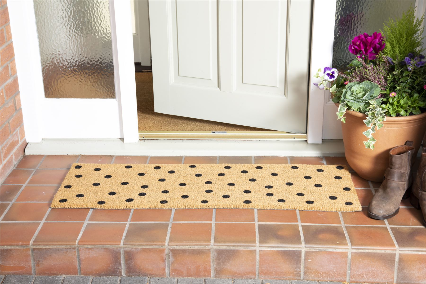 Astley Printed Totally Dotty PVC Backed Coir 40x120cm Natural Doormat