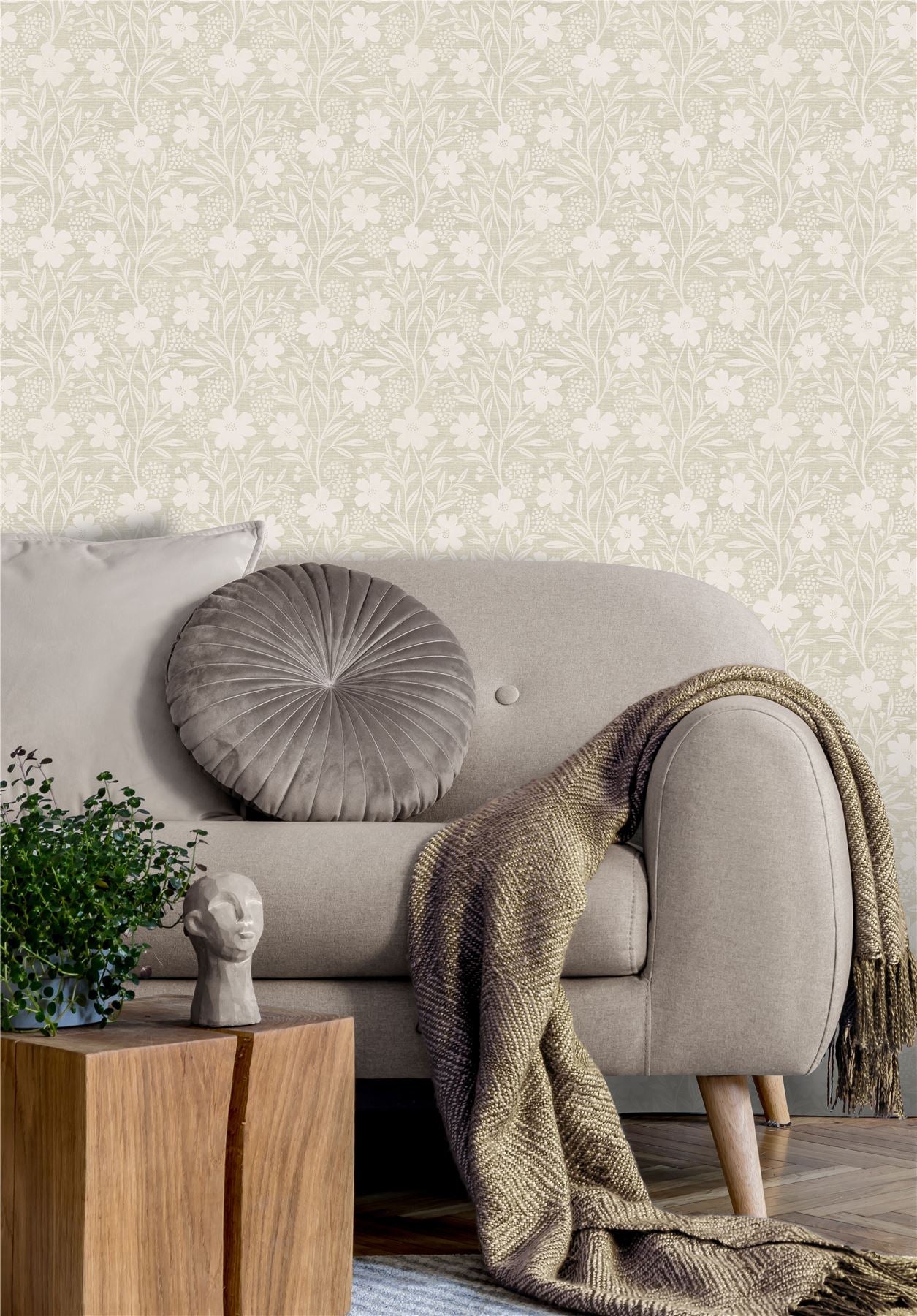 Berry Floral Neutral Wallpaper