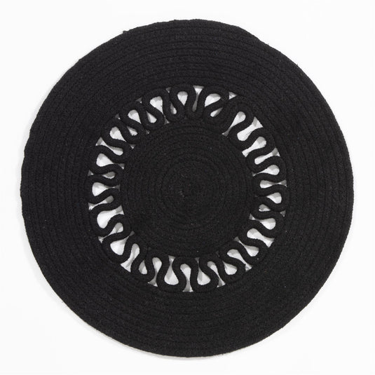 Nene  Round Cotton Sprial 38cm Black Set of 2 Placemats
