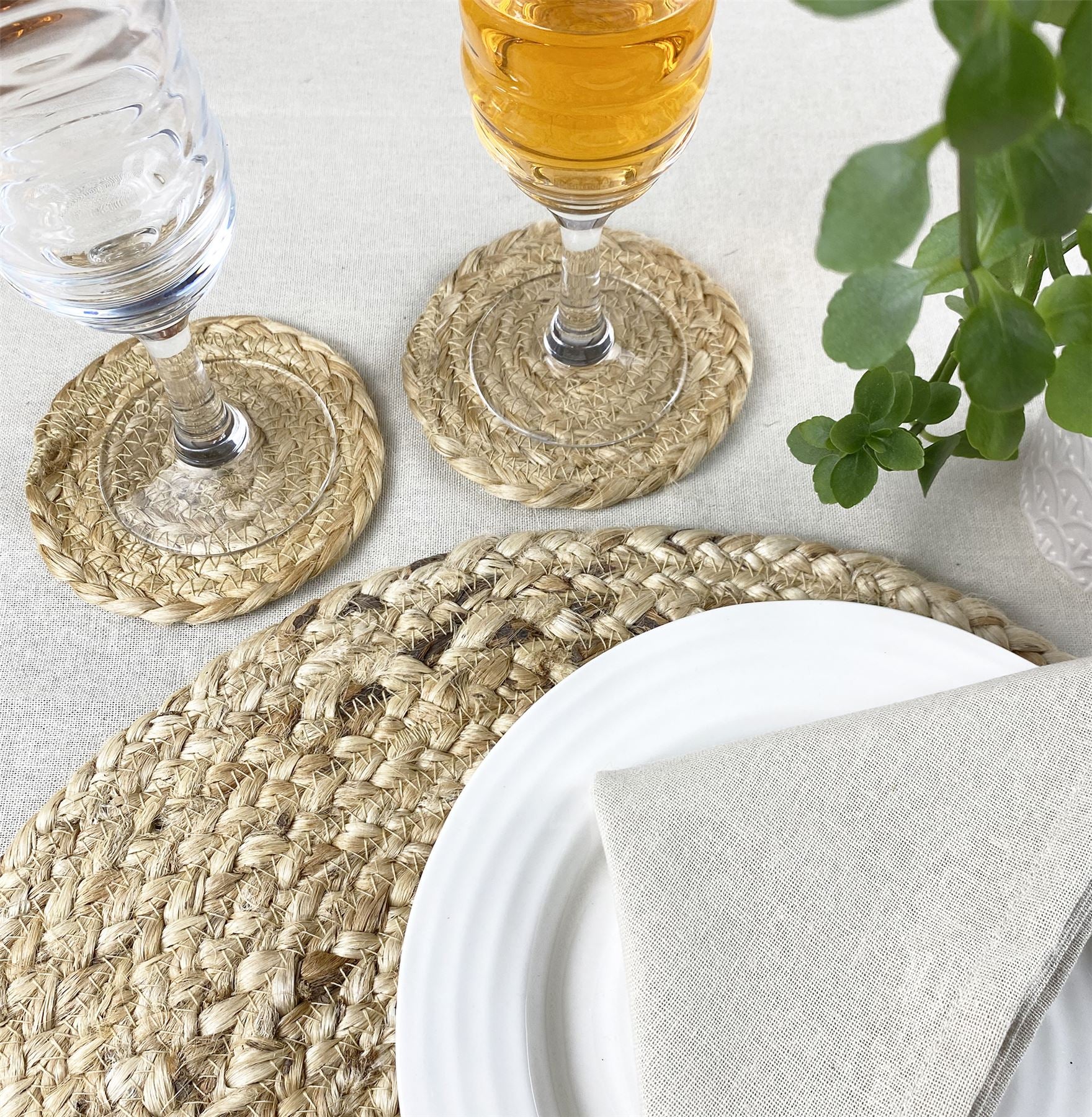 Ure Jute Rope 11.5x11.5cm Natural Set of 4 Coasters with Tie