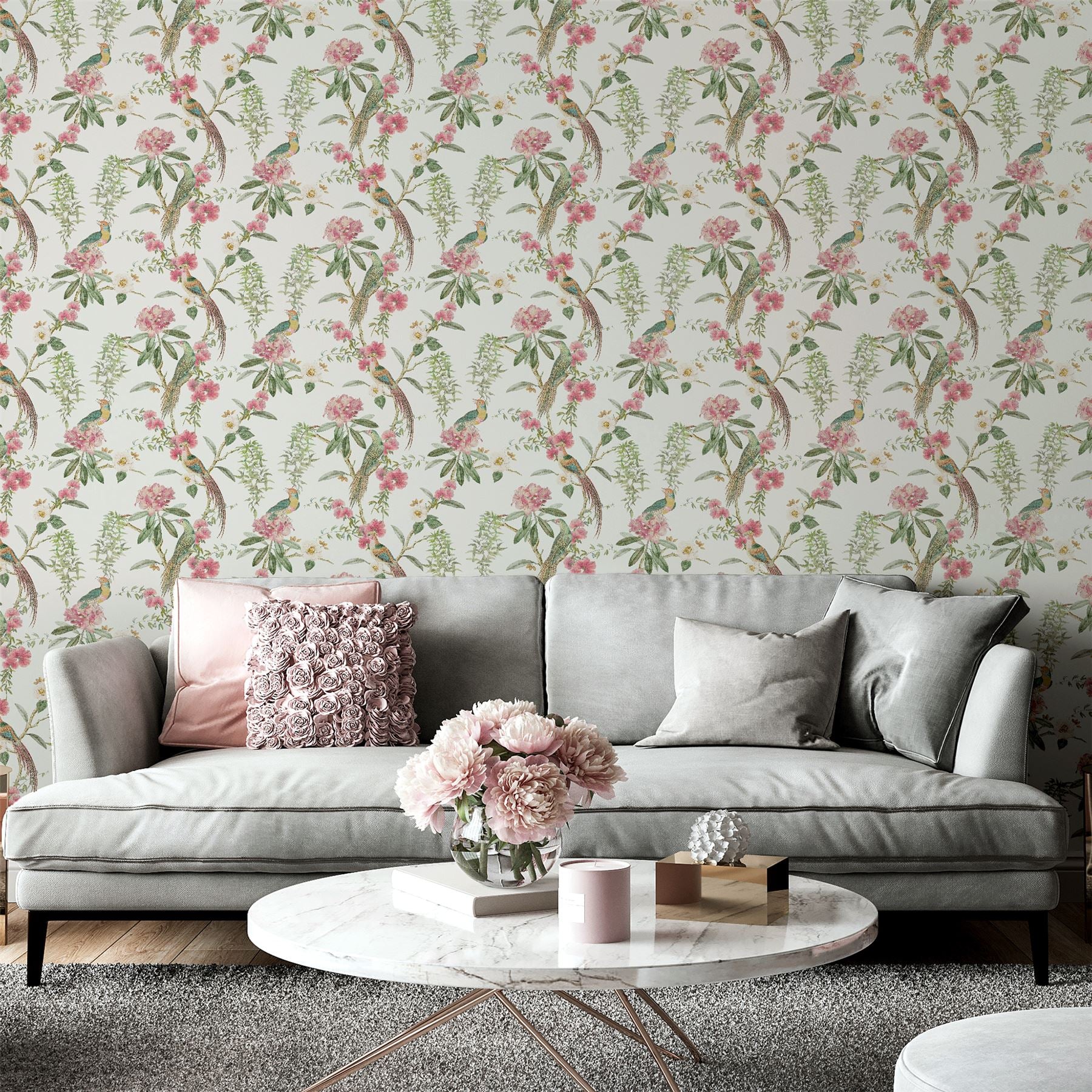 Exotic Garden Pink Green Wallpaper