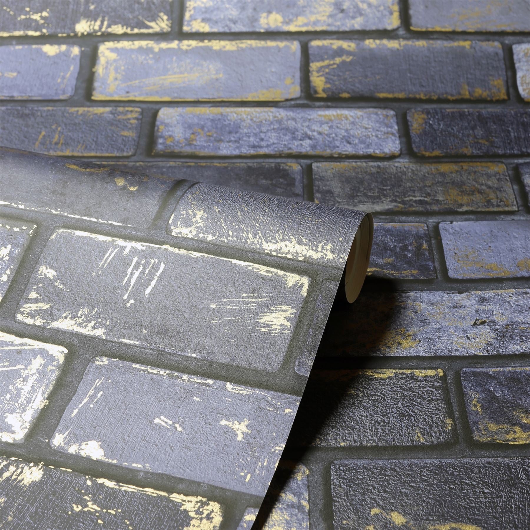 Metallic Brick Navy/Gold Wallpaper