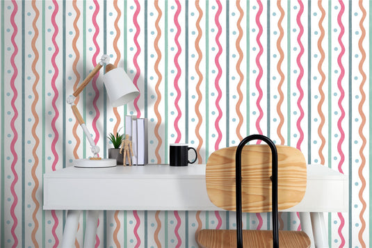 Squiggle Stripe Pink Multi Wallpaper