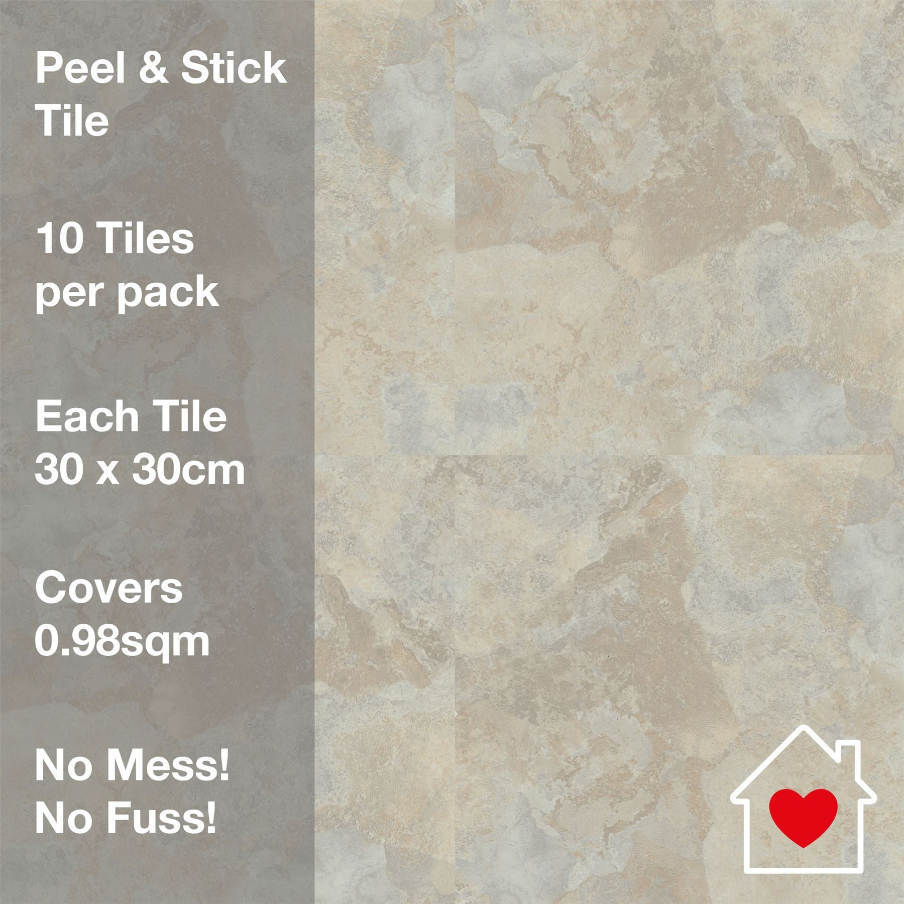 Floor Tile Stone 30.5x30.5cm Natural (10 Tiles Per Pack) - sw6