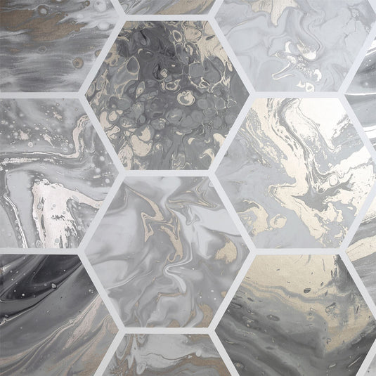 Marbled Hex Charcoal/Rose Gold Wallpaper sw12