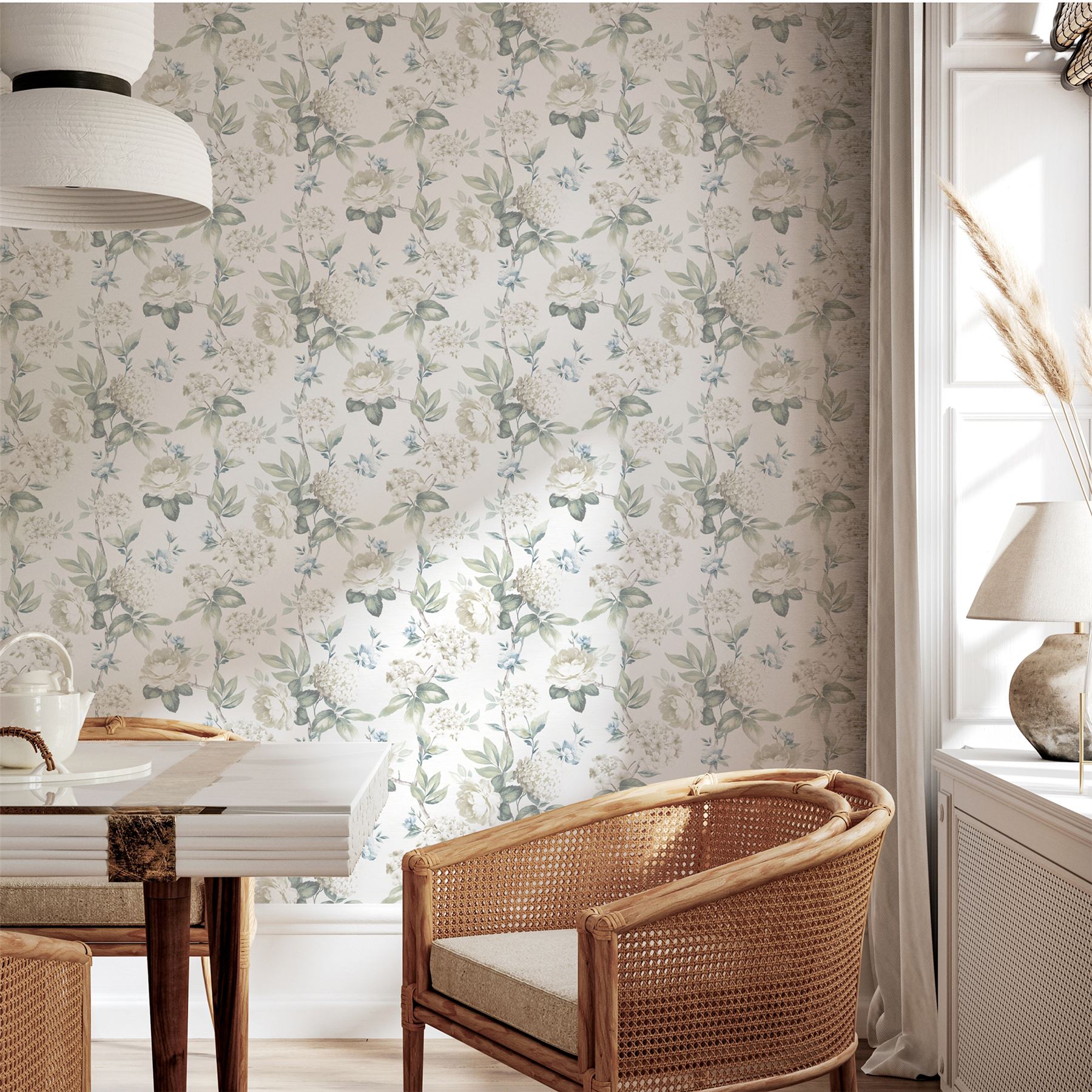 Keeka Floral Blue Cream Wallpaper