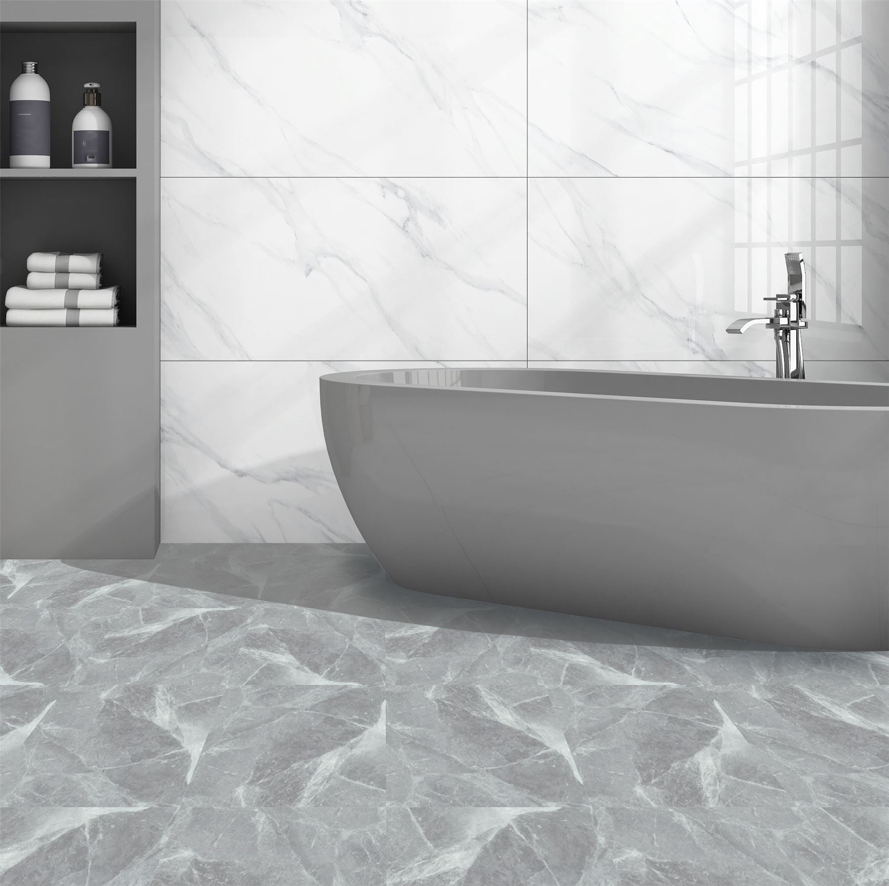 Floor Tile Marble 30.5x30.5cm Grey (10 Tiles Per Pack) - sw6