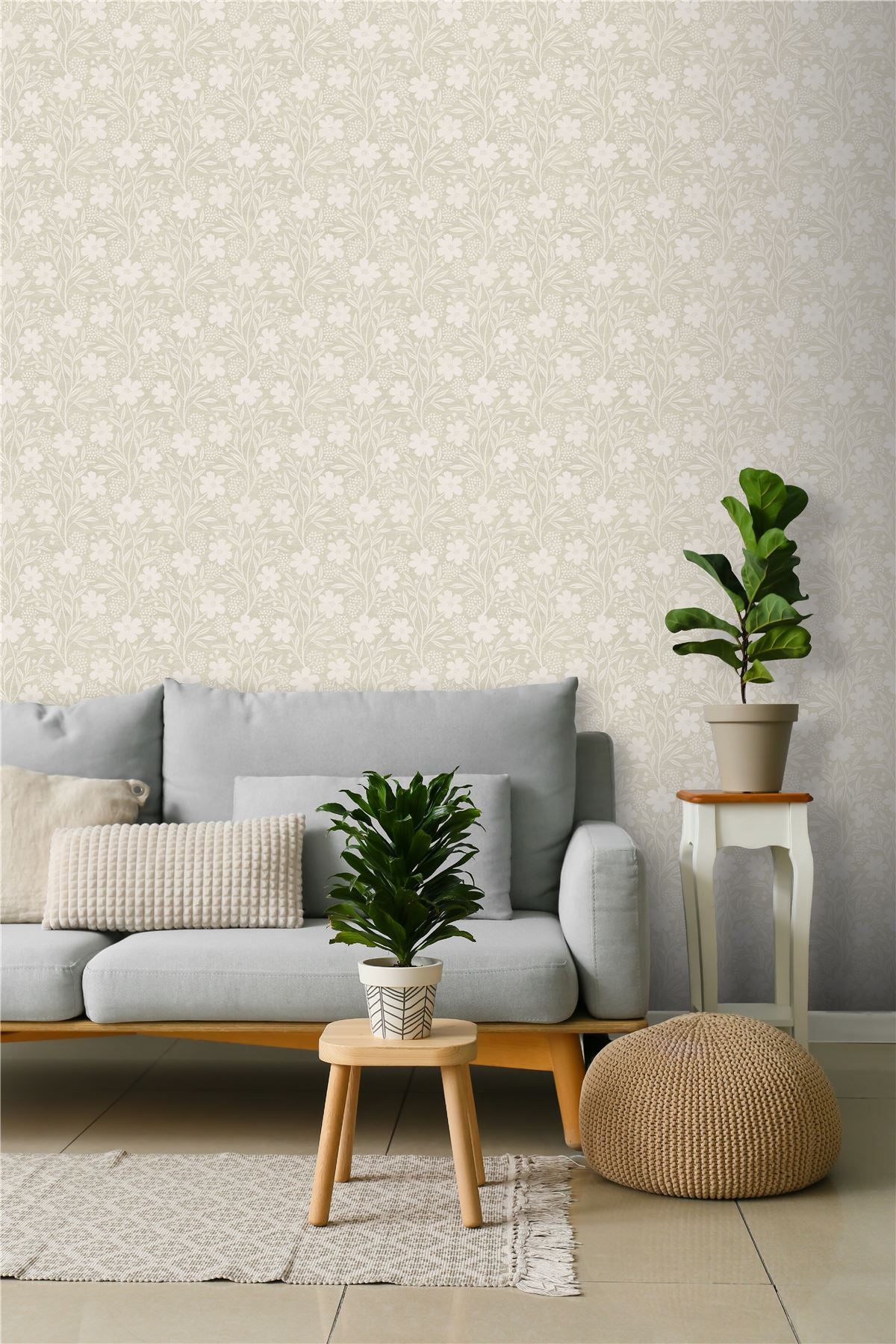 Berry Floral Neutral Wallpaper