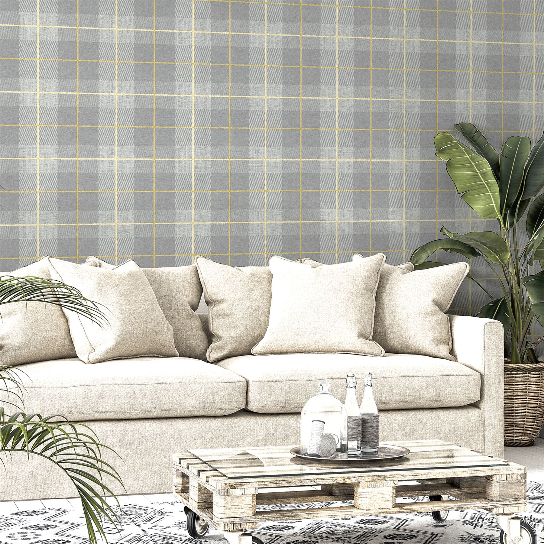 Heritage Tartan Ochre/Grey Wallpaper sw6