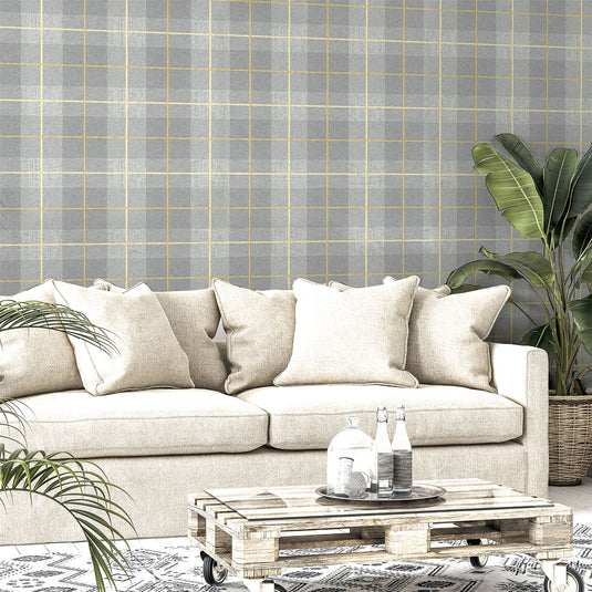 Heritage Tartan Ochre/Grey Wallpaper sw6