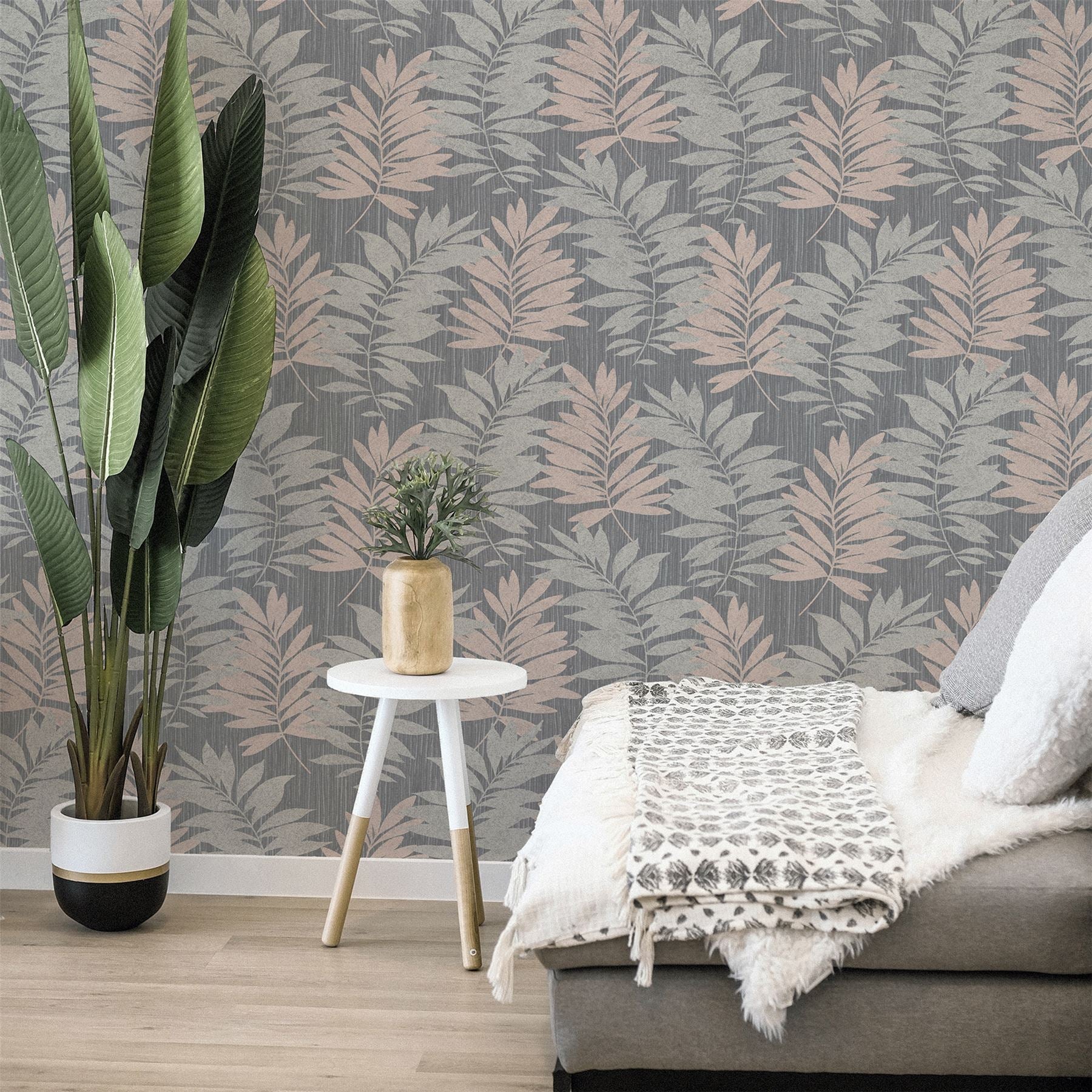 Stardust Palm Pink/Grey Wallpaper sw12