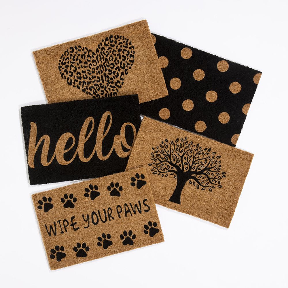 Astley Wipe Your Paws Printed PVC Backed Coir 40x60cm Black Doormat