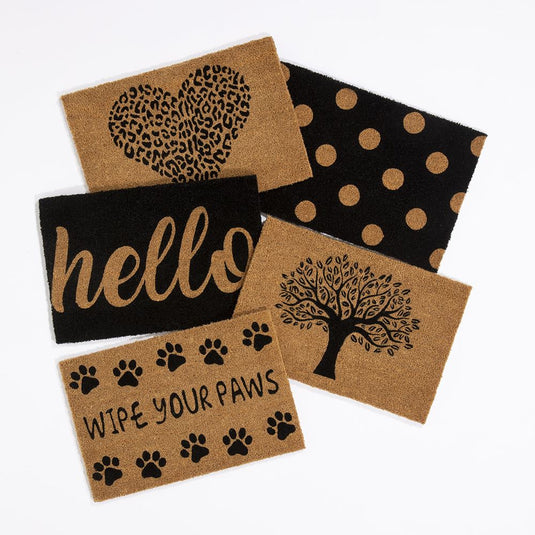 Astley Wipe Your Paws Printed PVC Backed Coir 40x60cm Black Doormat