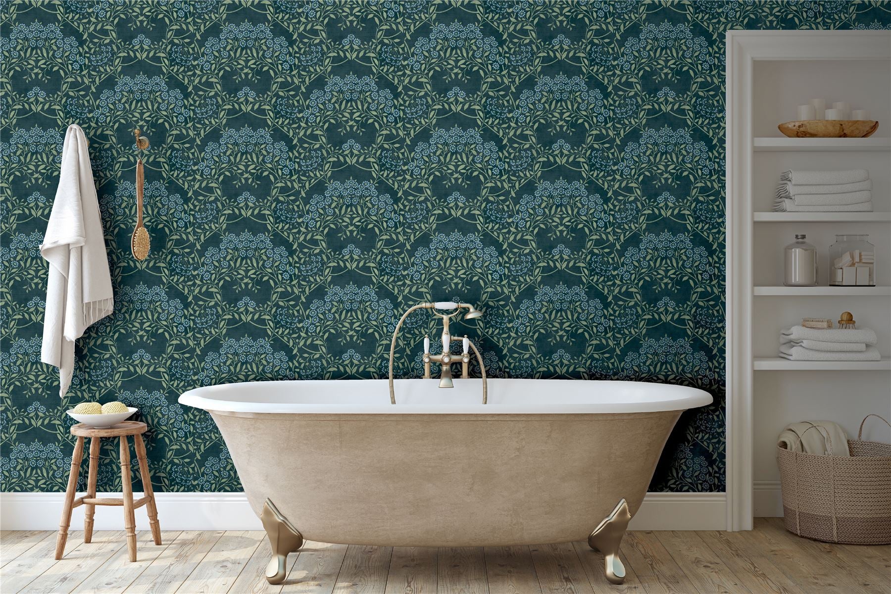 Floral Trail Blue Green Wallpaper