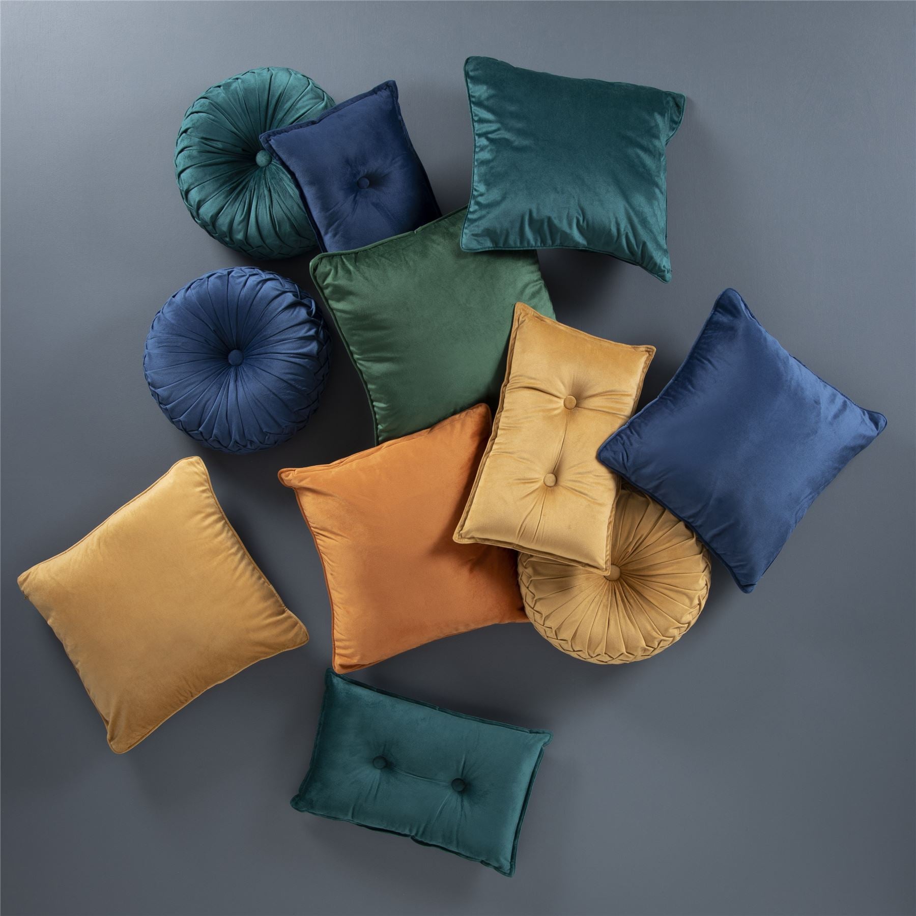 Lake Round Button Velvet Ochre Cushion 35cm