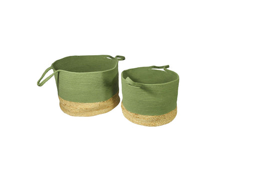 Beddington Cotton/ Jute 45x45x32cm Olive Set of 2 Baskets
