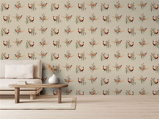 Pheasant Meadow Natural Wallpaper