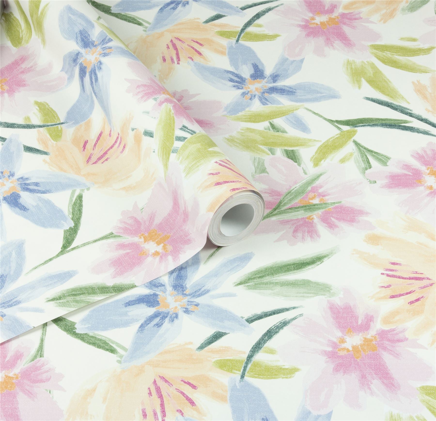 Watercolour Floral White Wallpaper