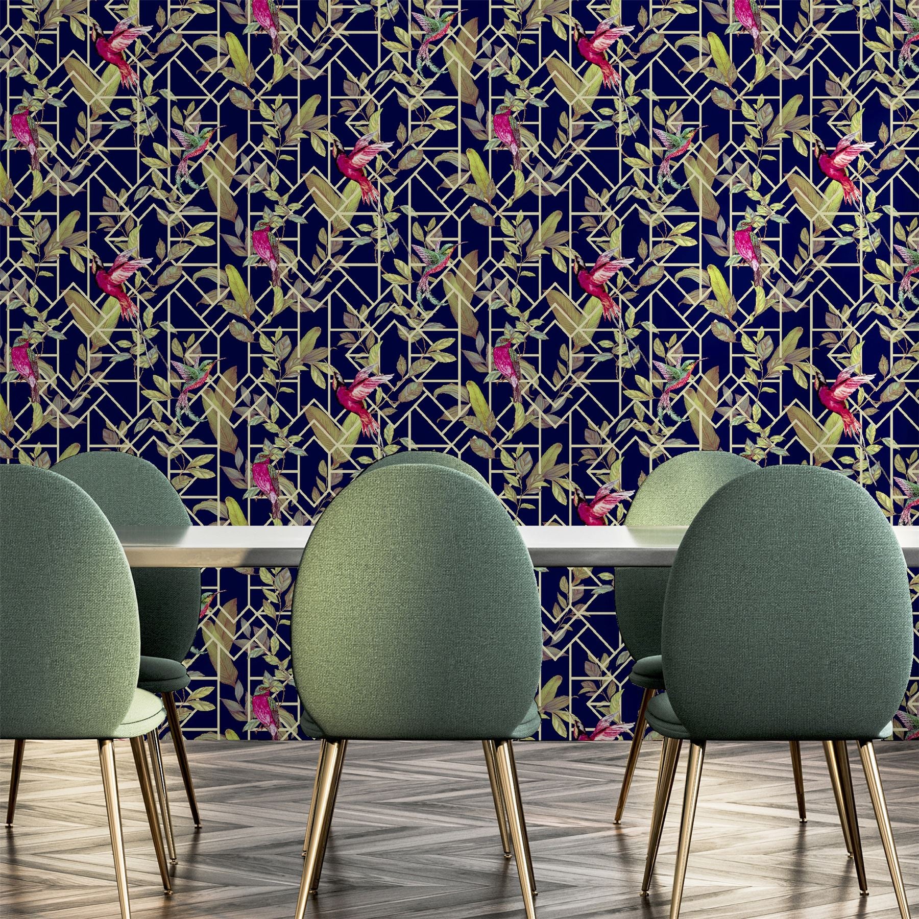 Deco Tropical Navy/Gold Wallpaper sw12