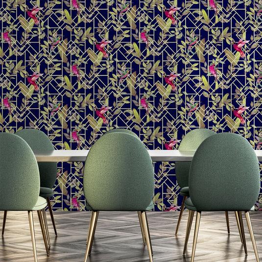 Deco Tropical Navy/Gold Wallpaper sw12