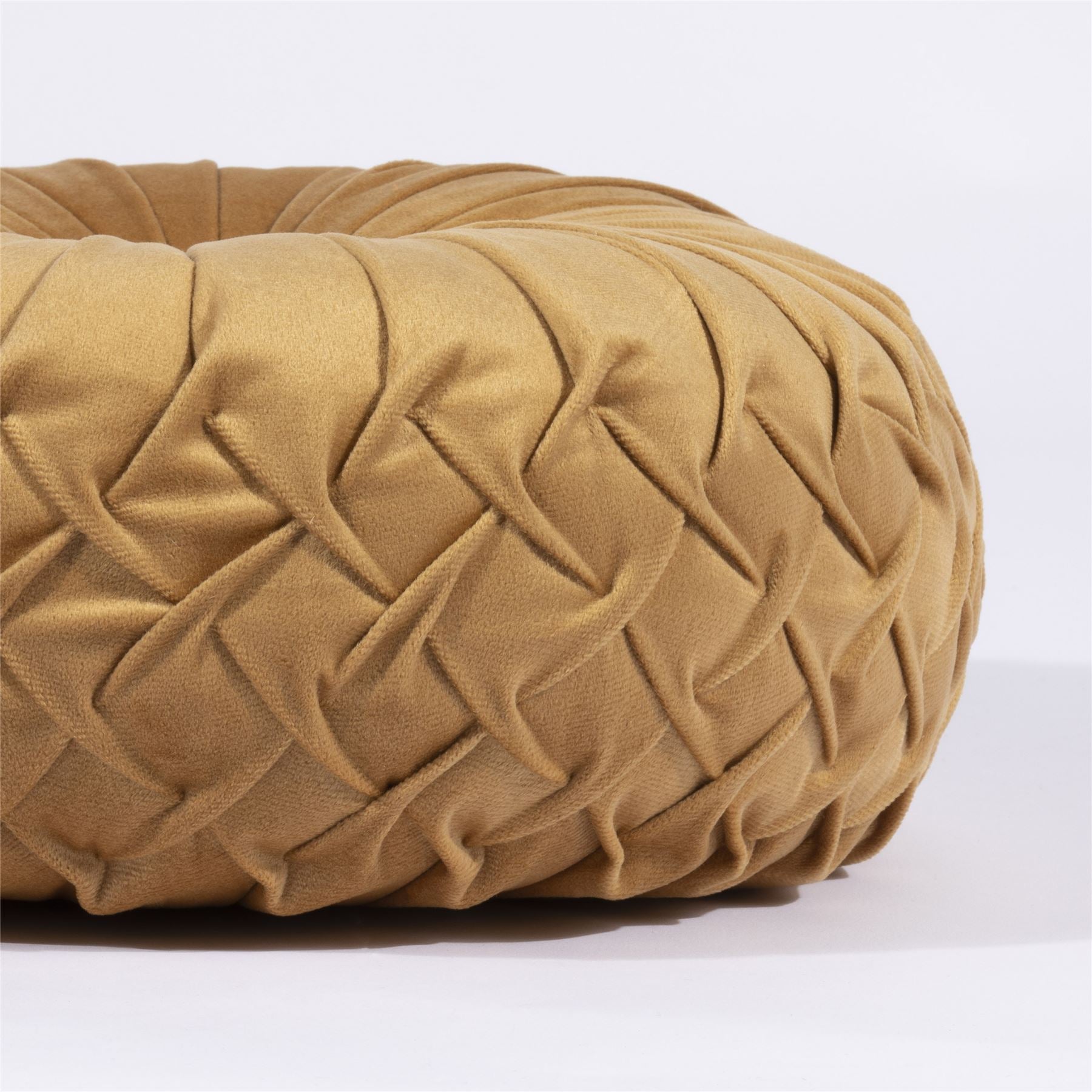 Lake Round Button Velvet Ochre Cushion 35cm