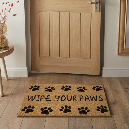 Astley Wipe Your Paws Printed PVC Backed Coir 40x60cm Black Doormat